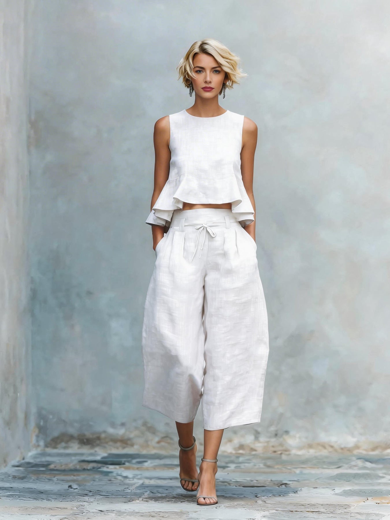 Womens Linen Blend Two-Piece Set