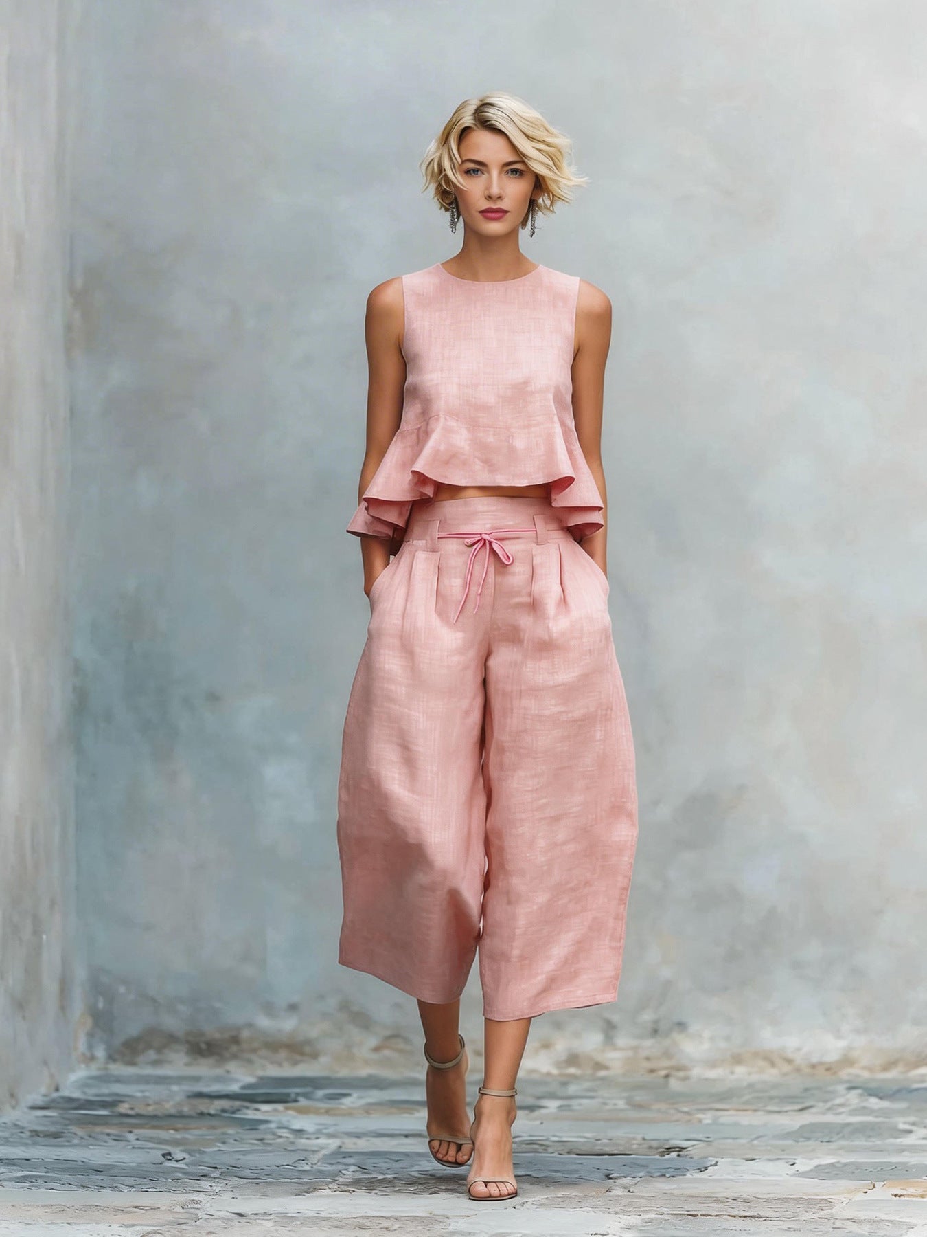 Womens Linen Blend Two-Piece Set
