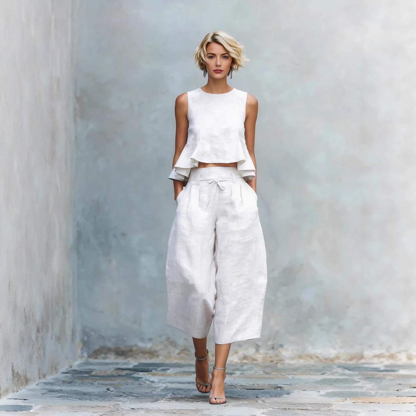 Womens Linen Blend Two-Piece Set