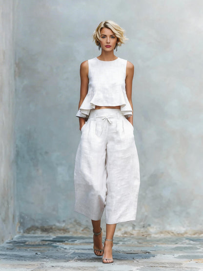 Womens Linen Blend Two-Piece Set