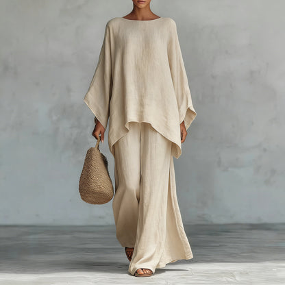 Women's Linen Blend Shirt and Wide-Leg Pants Set