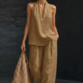 Womens Sleeveless Linen Two-Piece Set