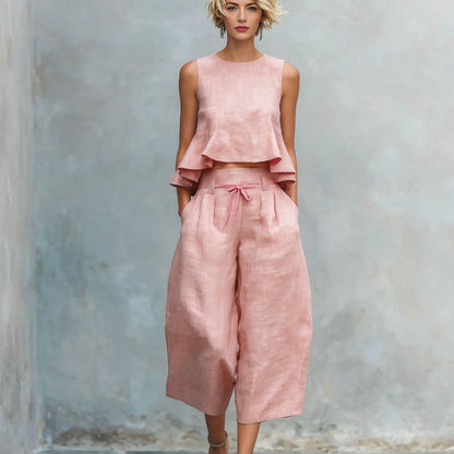 Womens Linen Blend Two-Piece Set