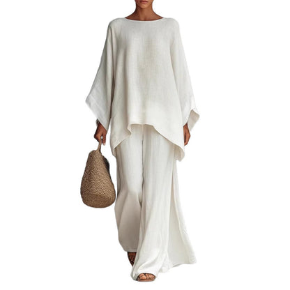 Women's Linen Blend Shirt and Wide-Leg Pants Set
