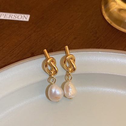 Baroque Pearl Knot Drop Earrings