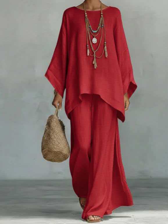 Women's Linen Blend Shirt and Wide-Leg Pants Set